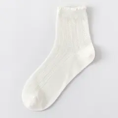 Anna-Kaci 3 Pairs Women's Ruffle Trim Crew Socks Soft Cotton Knit Lightweight Ribbed Texture with Scalloped Edge for Everyday Wear