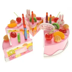 Insten 75 Piece Toy Birthday Fruit Decorate Cake, Pretend Desserts Play Food Playset, Pink