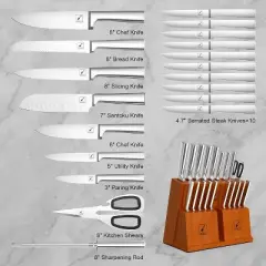 imarku Knife Set, 20PCS Kitchen Knife Set with Block and Sharpener, Japanese Stainless Steel Dishwasher Safe Knife Block Set with One-piece Handle