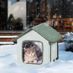 VEVOR Elevated Heated Cat House, Outdoor Kitty Shelter with Adjustable Temperature and Timer, 600D Oxford Cloth Foldable Cat Shelter, Green (Small)