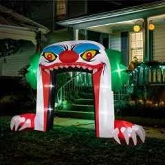 Angel Sar 8.9FT Halloween Inflatable Clown Archway, Scary Giant Clown Decor with LED Lights, Outdoor Yard Garden Party Decoration