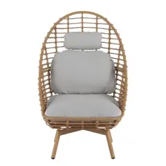 Outdoor Wicker Patio Egg Chair With Cushions, Backrest Swivel Accent Chair, All-Weather Patio Furniture for Backyard or Balcony-Maison Boucle