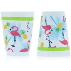 Blue Panda 16 Packs Plastic 16 oz Party Cups Tropical Flamingo Reusable Tumblers for Kids Girls Birthday Parties
