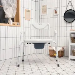 Costway 3-in-1 Bedside Commode Portable Toilet w/ Adjustable Height & Drop-arm