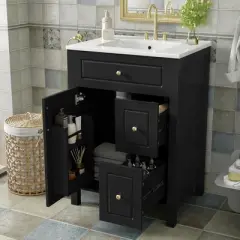 Merax 24-Inch Bathroom Vanity with Ceramic Sink, Soft Close Doors & Drawers