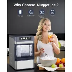 Mojgar Nugget Ice Makers Countertop, 38Lbs/24H Pebble Ice Machine with Chewable Pellet Ice