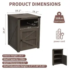 Dyonery 18" Farmhouse Night Stand with Charging Station Rustic End Table for Living Room Bed Side Table Cabinet Wooden Nightstand for Bedside Table