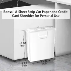Bonsaii 8-Sheet Strip-Cut Shredder for Home Use, Shreds CDs/Credit Cards, Overheat Protection, 3.4 Gal Wastebasket for Home Office