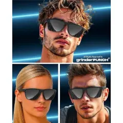 grinderPUNCH Polarized Sunglasses for Men Lightweight TR90 Frame UV400 Protection Square Sun Glasses for Driving Fishing Golf - 2 Pack