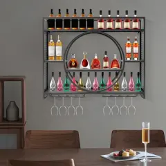 YIYIBYUS Wall Mounted Wine Rack, Wine Bottle Shelf, Hanging Metal Wine Rack Cabinet