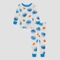 Toddler Boys' 4pc Sesame Street Cookie Monster Cosplay Snug Fit Pajama Set - Blue
