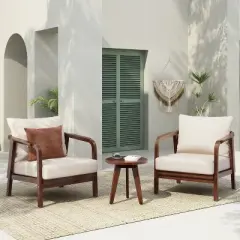 Christopher Knight Home Sylas 3 Piece Modern Acacia Wood Patio Seating Set with Woven Backrest and Deep Cushions