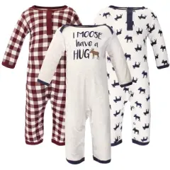 Little Treasure Baby Boy Cotton Coveralls 3pk, Moose Hug