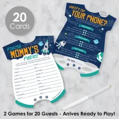 Big Dot of Happiness Blast Off to Outer Space - 2-in-1 Rocket Ship Baby Shower Cards - Activity Duo Games - Set of 20