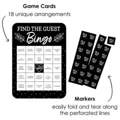 Big Dot of Happiness Mr. and Mrs. - Find the Guest Bingo Cards and Markers - Black and White Wedding or Bridal Shower Bingo Game - Set of 18