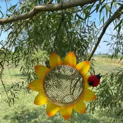 Gift Essentials Metal Yellow Sunflower with Ladybug Mesh Bird Feeder - 9"