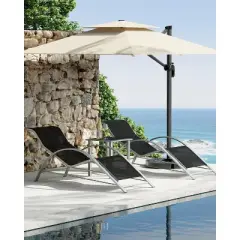 Patio Chaise Lounge Set of 3, Outdoor Pool/Beach Sunbathing Lawn Lounger with Arm & Side Table, for Poolside, Backyard