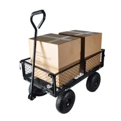 FURNIinspire Wheelbarrows And Lawn Carts Outdoor Steel Frame Wagon Cart Garden Cart, Ideal For Firewood And Yard Debris, Black, 40&ldquo;*19"*40"
