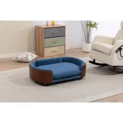 Scandinavian style Elevated Dog Bed Pet Sofa With Solid Wood legs and Walnut Bent Wood Back, Velvet Cushion,Large Size