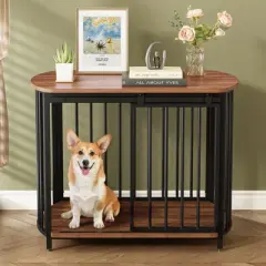 DSVIMOY Dog Crate for Small and Medium Dogs, Wooden Dog Crate End Table with Double-Doors, Brown, 31.5"*23.03"*25.87"