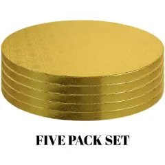 O'Creme Round Cake Board, Gold Foil with Design, Sturdy, Durable & Disposable Drums, 1/2" Thick 12" Diameter, 5-PK