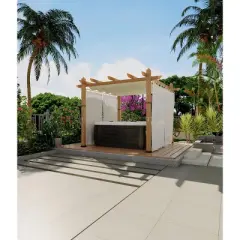 TROPOW  Outdoor Aluminum Pergola, Heavy-Duty Woodgrain Patio Pergola with Retractable Canopy Sun Shade & Side Mesh Curtain, Metal Gazebo