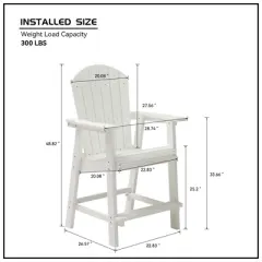Bar Chair with Armrest,Patio Bar Chair Set of 2, White