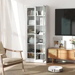 NicBex Modern Freestanding Kitchen Pantry Cabinet, Adjustable Storage with 4 Shelves, Heavy Duty Metal Cupboard for Dining/Living Room