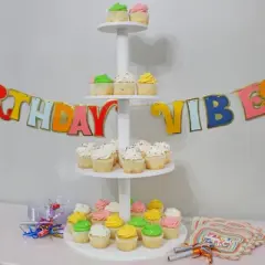 Darware 4-Tiered Cake Pop / Cupcake Stand; White Wooden Dessert Display for Parties and Special Events
