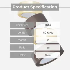 PSBM 1.6 Mil Clear Carton Sealing Packing Tape, 1.88" x 110 Yards (330 Ft.),36 Rolls