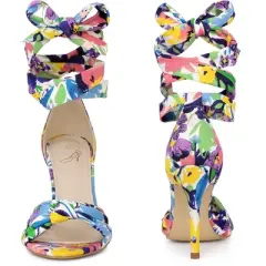 Perphy High Heel Printed Twist Lace Up Stiletto Heels Sandals for Women