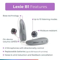 Lexie B1 OTC Hearing Aids Powered by Bose - Self-fitting OTC Hearing Aids for Adults and Seniors| Replaceable Batteries (Light Gray)