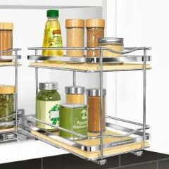 Lynk Professional Slide Out Vertical 6.25" Double Metal/Wood Spice Rack Silver: Kitchen & Pantry Organizer, Pull Out Storage