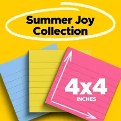 Post-it Super Sticky Notes 4" x 4" Summer Joy Collection Lined 90 Sheet/Pad 6 Pads/Pack (675-6SSJOY)
