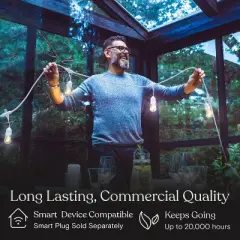 Brightech 15-Bulb LED Ambience Pro 2W 48ft 2700K S14 Indoor Outdoor Plug-in Hanging String Lights Clear Bulb White Wire