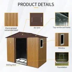MOEPISY 8ft X 4ft Outdoor Metal Storage Shed With Window And Metal Foundation, Coffee