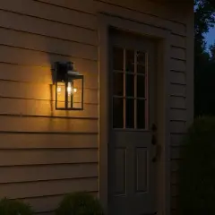 ALOADECOR 1 Light H16 in. Farmhouse Outdoor Wall Lantern with Motion Sensor in Matte Black Modern Wall Sconce with Clear Glass for Courtyard