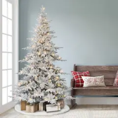 Puleo 7' Pre-Lit LED Flocked Full Utah Fir Artificial Christmas Tree Color Select Lights