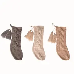 Transpac Fabric Chunky Knit Stocking Set of 3 Christmas Home Decorations Holiday Stockings Polyester