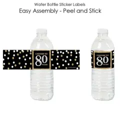 Big Dot of Happiness Adult 80th Birthday - Gold - Birthday Party Water Bottle Sticker Labels - Set of 20