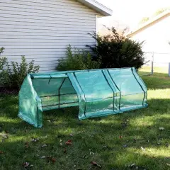 Sunnydaze Outdoor Portable Slanted Top Plant Shelter Mini Cloche Greenhouse with Zipper Doors - 36" - Green