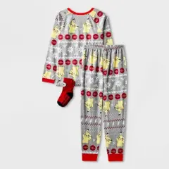Girls' Pokemon Pikachu Fair Isle 2pc Pajama Set with Socks - Gray