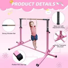 NAYSAYE Exercise Trainer Gymnastics Bar Adjustable Height for Home Kids Training, Pink, 52.56"*21.85"*5.51"