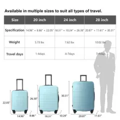 MAYEERTY 3pcs Luggage Sets ABS Hardshell Lightweight Durable Suitcase Sets Spinner Wheels Suitcase with TSA Lock 20''24''28'', Available
