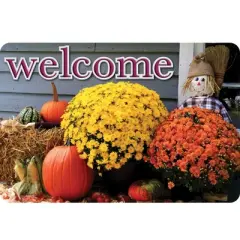 Ashley Productions&reg; The Original Fun Mat&trade;, Welcome Mat, 15.5" x 23.5", Scarecrow Flowers Welcome