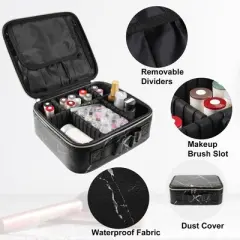 Unique Bargains Makeup Bag Organizer for Cosmetics Makeup Brushes Toiletry Oxford Cloth Faux Leather Black 1 Pcs