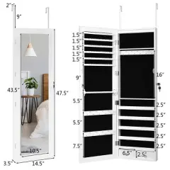 Costway Wall Door Mounted Mirror Jewelry Cabinet Organizer w/LED Light