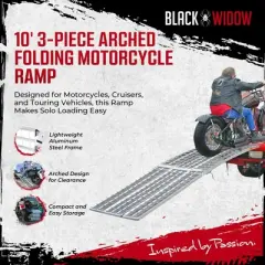 Black Widow Aluminum Folding Motorcycle Ramp for Pickup Trucks, Arched Design, 10&rsquo;, Silver &ndash; Heavy-Duty Portable Automotive Loading Ramps for Truck