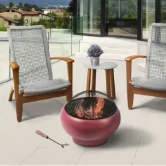 22" Round Concrete Wood Burning Fire Pit - Teamson Home