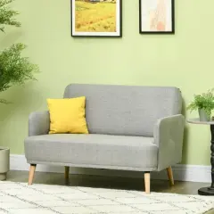 HOMCOM 48" Loveseat Sofa for Bedroom, Modern Love Seats Furniture, Upholstered Small Couch for Small Space, gray